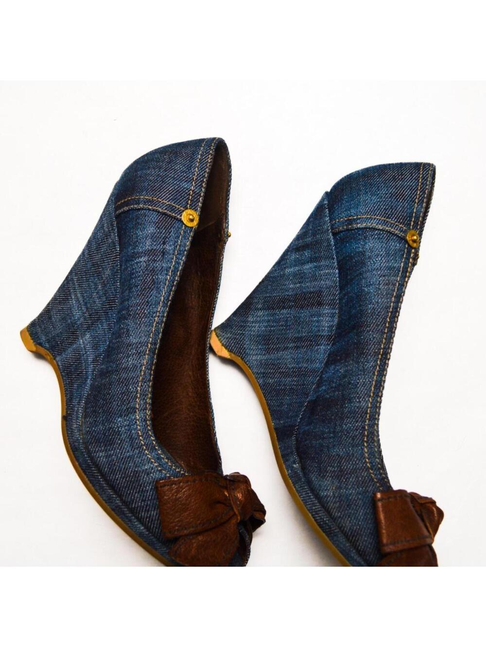 Miu Miu Denim Wedges With Chocolate Brown Bows S/S 2002 - Picture 3 of 6